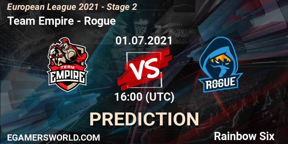 Team Empire - Rogue: ennuste. 01.07.2021 at 16:00, Rainbow Six, European League 2021 - Stage 2