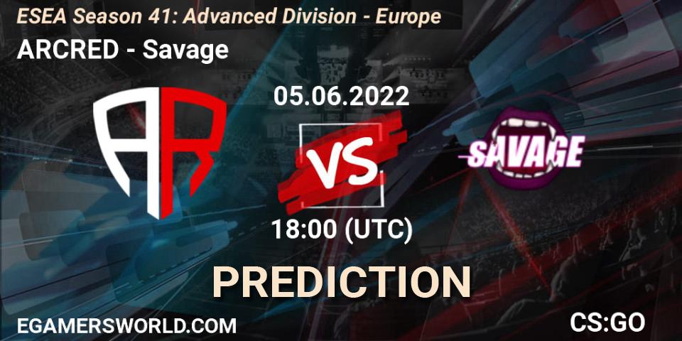ARCRED - Savage: ennuste. 05.06.2022 at 18:00, Counter-Strike (CS2), ESEA Season 41: Advanced Division - Europe