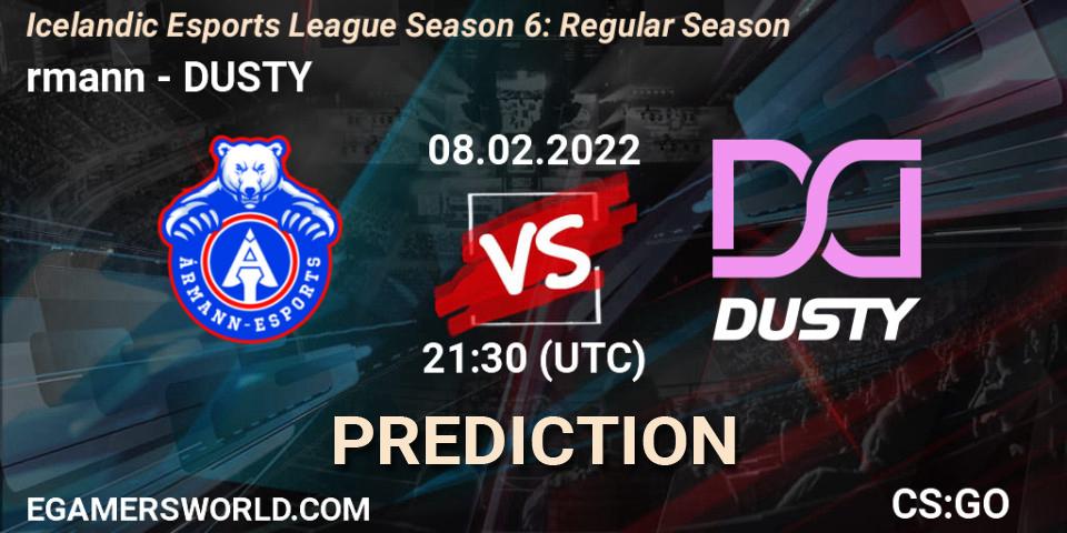 Ármann - DUSTY: ennuste. 08.02.2022 at 21:30, Counter-Strike (CS2), Icelandic Esports League Season 6: Regular Season