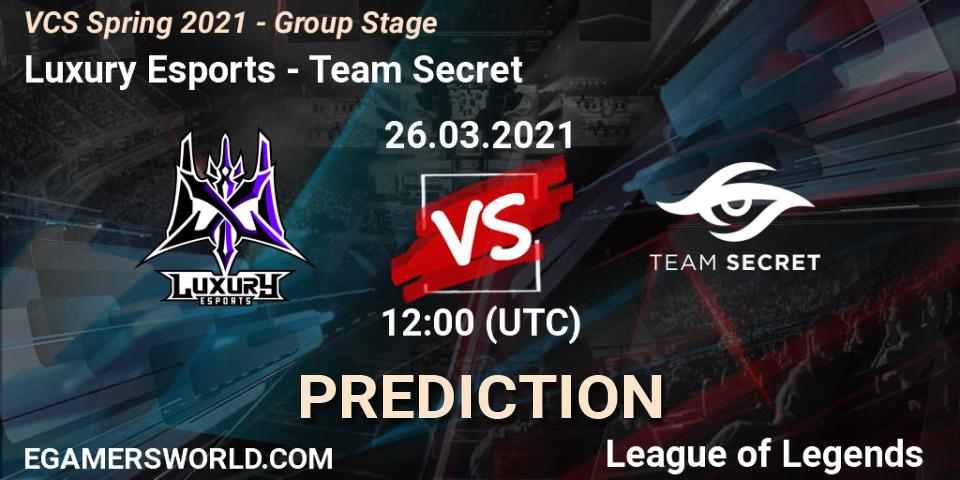 Luxury Esports - Team Secret: ennuste. 26.03.2021 at 12:35, LoL, VCS Spring 2021 - Group Stage