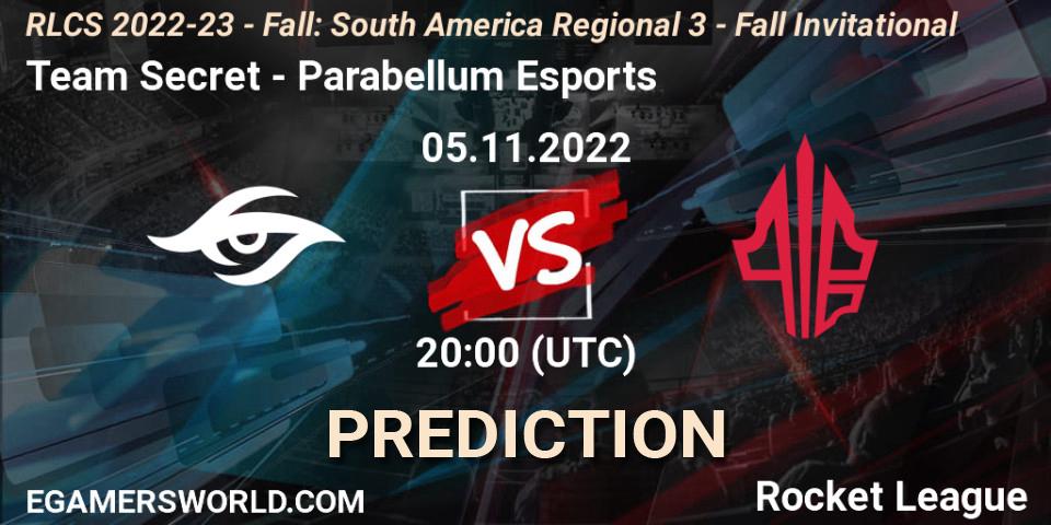 Team Secret - Parabellum Esports: ennuste. 05.11.2022 at 22:00, Rocket League, RLCS 2022-23 - Fall: South America Regional 3 - Fall Invitational