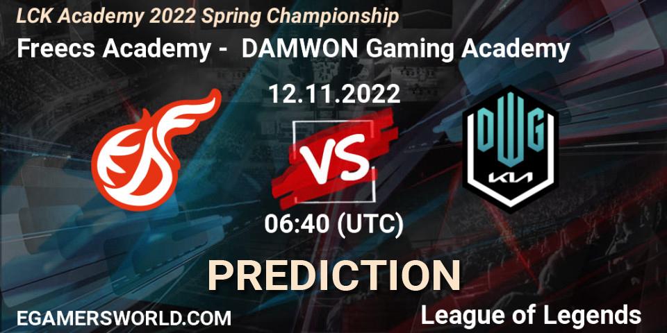 Freecs Academy - DAMWON Gaming Academy: ennuste. 12.11.2022 at 06:40, LoL, LCK Academy 2022 Spring Championship