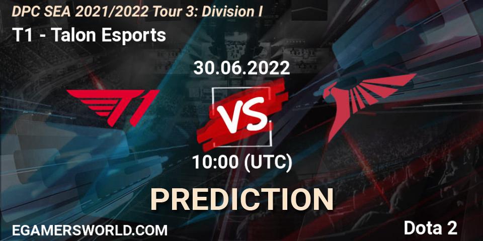 T1 - Talon Esports: ennuste. 30.06.2022 at 10:00, Dota 2, DPC SEA 2021/2022 Tour 3: Division I