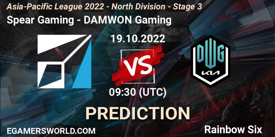 Spear Gaming - DAMWON Gaming: ennuste. 19.10.2022 at 09:30, Rainbow Six, Asia-Pacific League 2022 - North Division - Stage 3