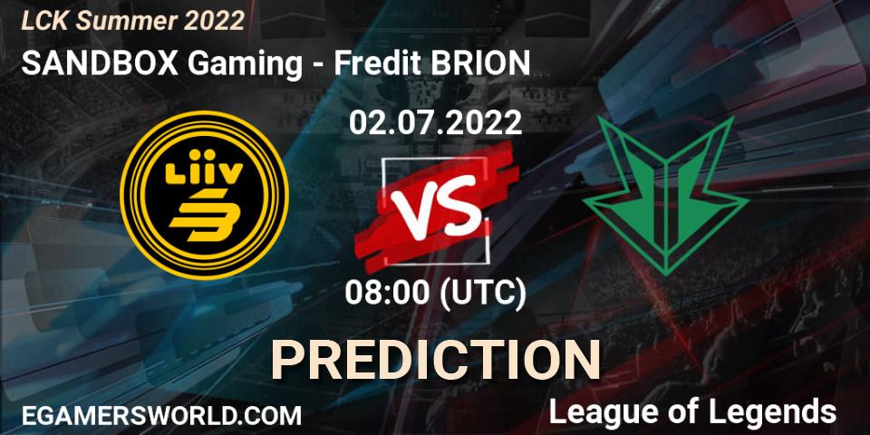 SANDBOX Gaming - Fredit BRION: ennuste. 02.07.22, LoL, LCK Summer 2022