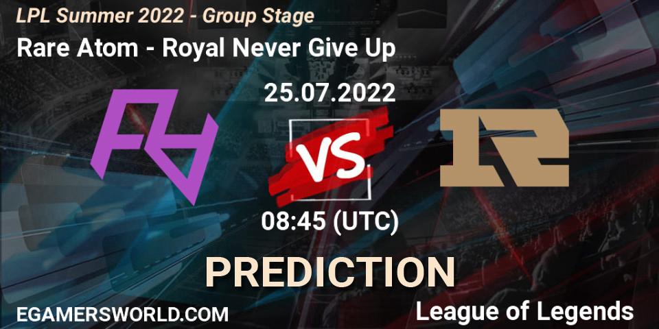 Rare Atom - Royal Never Give Up: ennuste. 25.07.22, LoL, LPL Summer 2022 - Group Stage