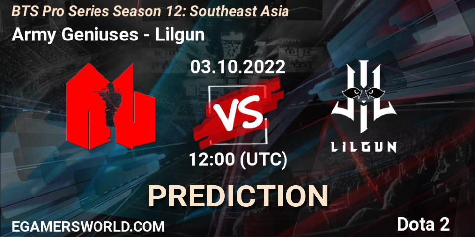 Army Geniuses - Lilgun: ennuste. 03.10.2022 at 13:00, Dota 2, BTS Pro Series Season 12: Southeast Asia