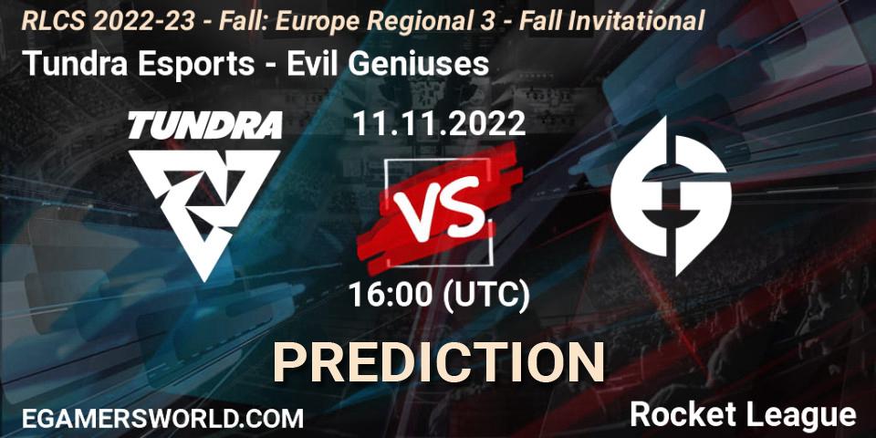 Tundra Esports - Evil Geniuses: ennuste. 11.11.22, Rocket League, RLCS 2022-23 - Fall: Europe Regional 3 - Fall Invitational