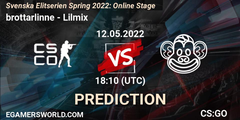 brottarlinne - Lilmix: ennuste. 12.05.2022 at 18:10, Counter-Strike (CS2), Svenska Elitserien Spring 2022: Online Stage