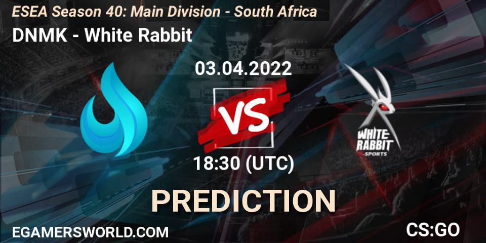 DNMK - White Rabbit: ennuste. 04.04.2022 at 18:00, Counter-Strike (CS2), ESEA Season 40: Main Division - South Africa