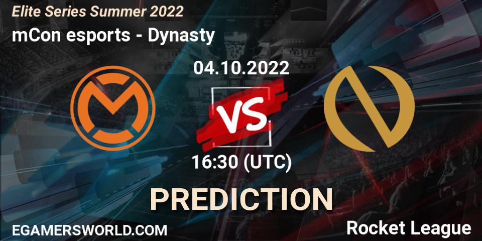 mCon esports - Dynasty: ennuste. 04.10.2022 at 16:30, Rocket League, Elite Series Summer 2022