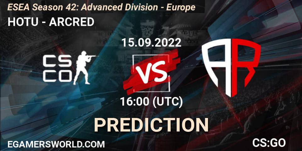 HOTU - ARCRED: ennuste. 15.09.2022 at 16:00, Counter-Strike (CS2), ESEA Season 42: Advanced Division - Europe