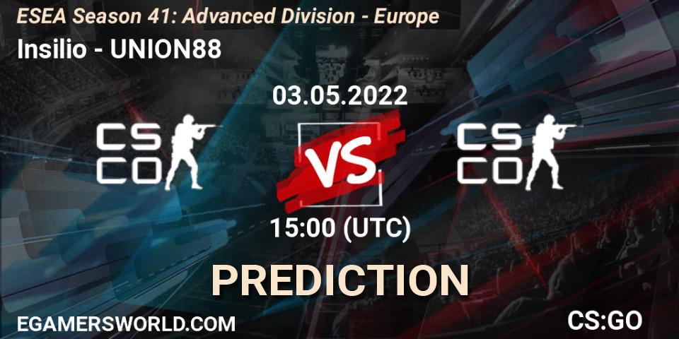 Insilio - UNION88: ennuste. 03.05.2022 at 15:00, Counter-Strike (CS2), ESEA Season 41: Advanced Division - Europe