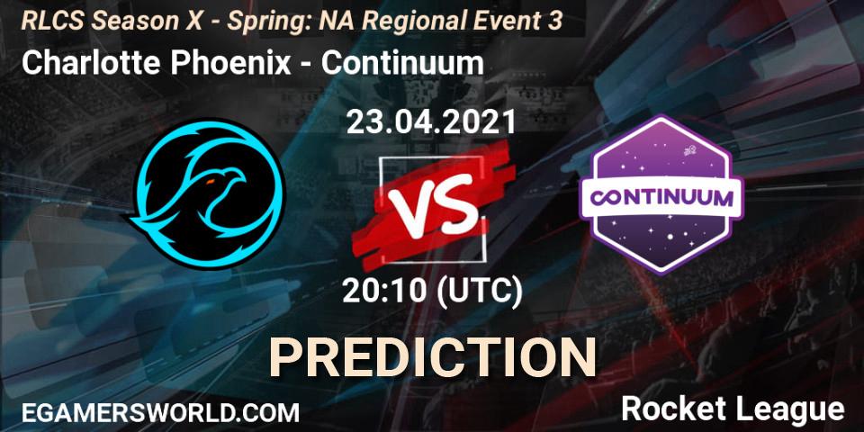 Charlotte Phoenix - Continuum: ennuste. 23.04.2021 at 20:50, Rocket League, RLCS Season X - Spring: NA Regional Event 3