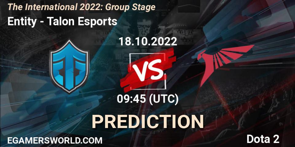 Entity - Talon Esports: ennuste. 18.10.2022 at 09:50, Dota 2, The International 2022: Group Stage