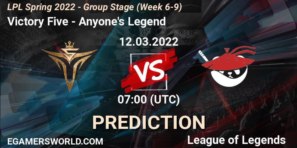 Victory Five - Anyone's Legend: ennuste. 23.03.22, LoL, LPL Spring 2022 - Group Stage (Week 6-9)