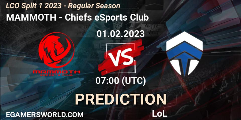 MAMMOTH - Chiefs eSports Club: ennuste. 01.02.23, LoL, LCO Split 1 2023 - Regular Season