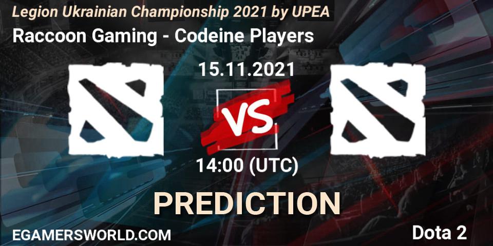 Raccoon Gaming - Codeine Players: ennuste. 15.11.2021 at 15:08, Dota 2, Legion Ukrainian Championship 2021 by UPEA