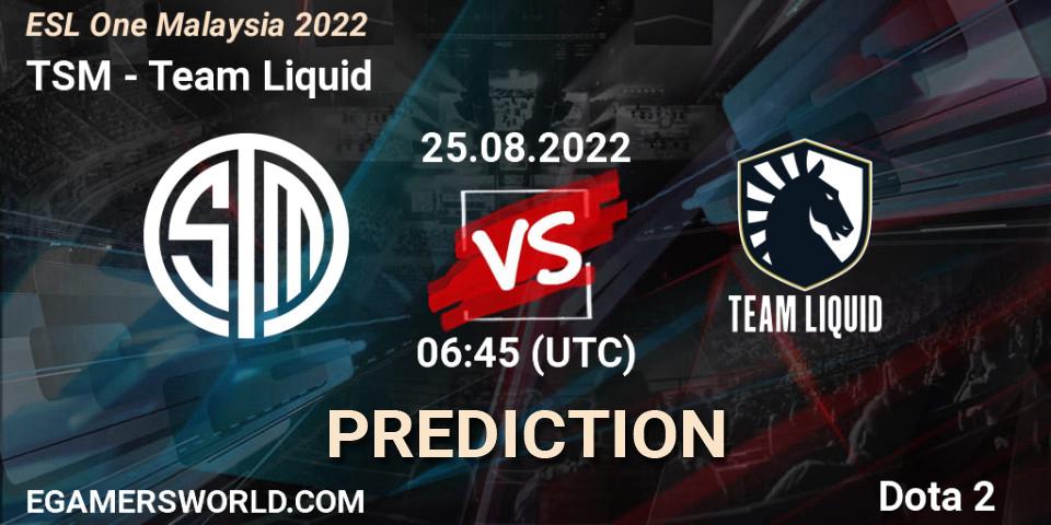 TSM - Team Liquid: ennuste. 25.08.22, Dota 2, ESL One Malaysia 2022