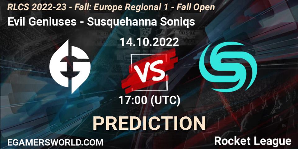 Evil Geniuses - Susquehanna Soniqs: ennuste. 14.10.22, Rocket League, RLCS 2022-23 - Fall: Europe Regional 1 - Fall Open