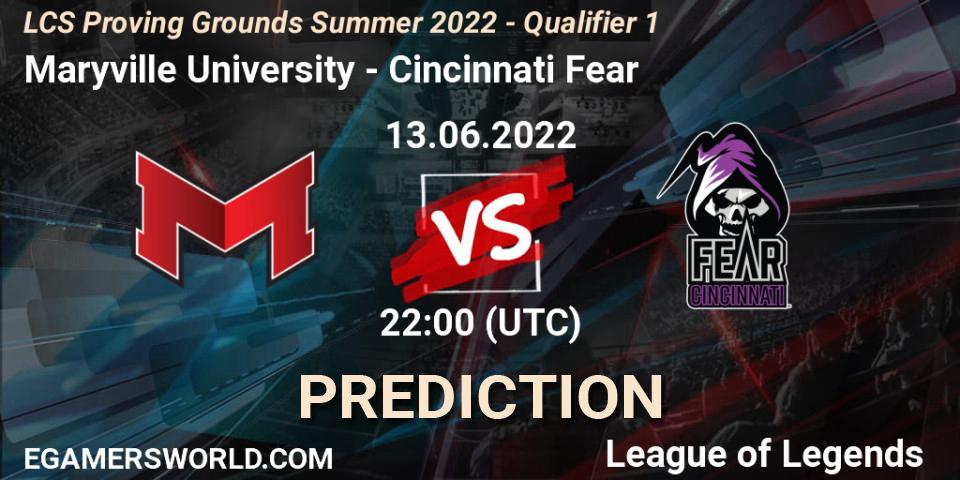 Maryville University - Cincinnati Fear: ennuste. 13.06.2022 at 22:00, LoL, LCS Proving Grounds Summer 2022 - Qualifier 1