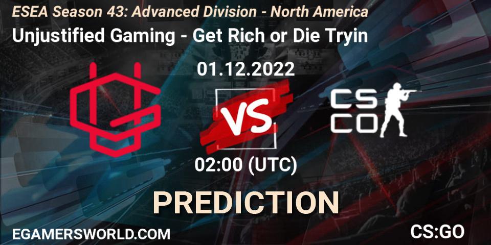 Unjustified Gaming - Get Rich or Die Tryin: ennuste. 01.12.22, CS2 (CS:GO), ESEA Season 43: Advanced Division - North America