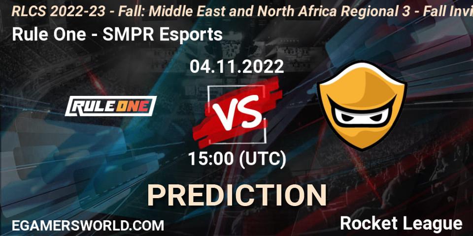 Rule One - SMPR Esports: ennuste. 04.11.2022 at 15:00, Rocket League, RLCS 2022-23 - Fall: Middle East and North Africa Regional 3 - Fall Invitational