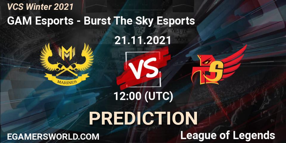 GAM Esports - Burst The Sky Esports: ennuste. 21.11.2021 at 12:00, LoL, VCS Winter 2021