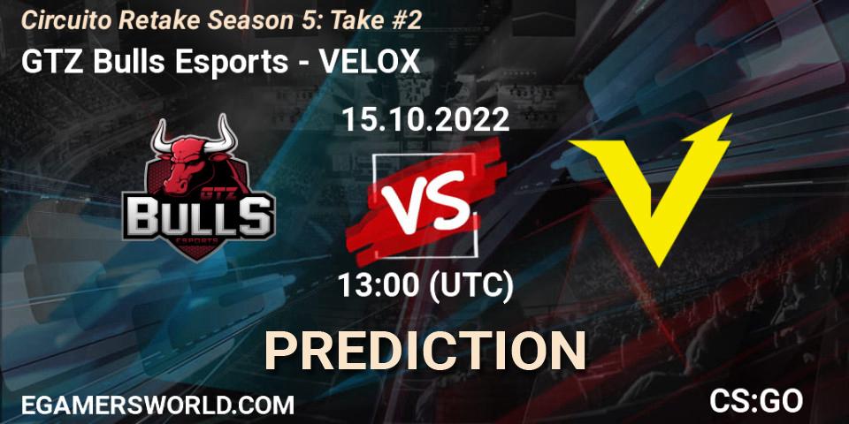 GTZ Bulls Esports - VELOX: ennuste. 15.10.2022 at 13:00, Counter-Strike (CS2), Circuito Retake Season 5: Take #2