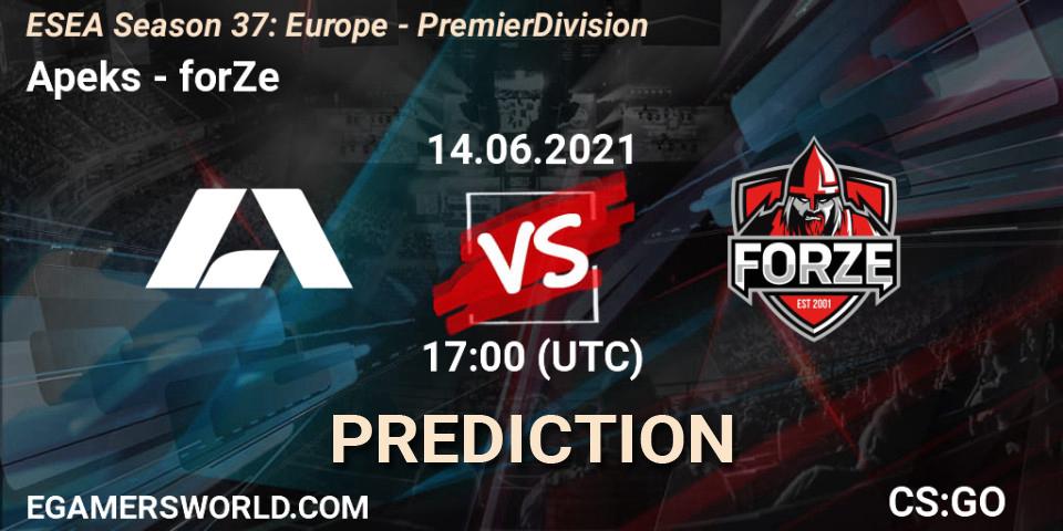 Apeks - forZe: ennuste. 14.06.2021 at 17:00, Counter-Strike (CS2), ESEA Season 37: Europe - Premier Division