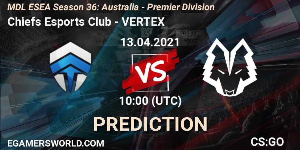 Chiefs Esports Club - VERTEX: ennuste. 13.04.2021 at 10:00, Counter-Strike (CS2), MDL ESEA Season 36: Australia - Premier Division