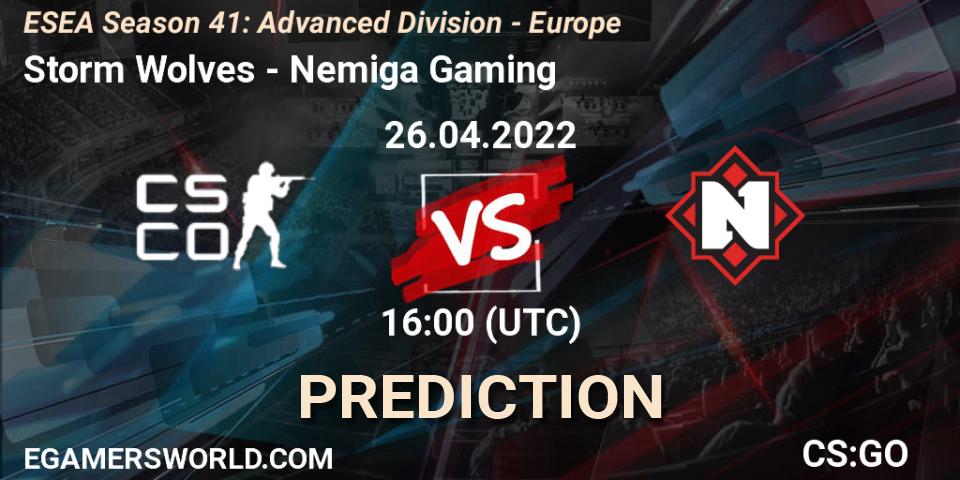 Storm Wolves - Nemiga Gaming: ennuste. 26.04.2022 at 16:00, Counter-Strike (CS2), ESEA Season 41: Advanced Division - Europe