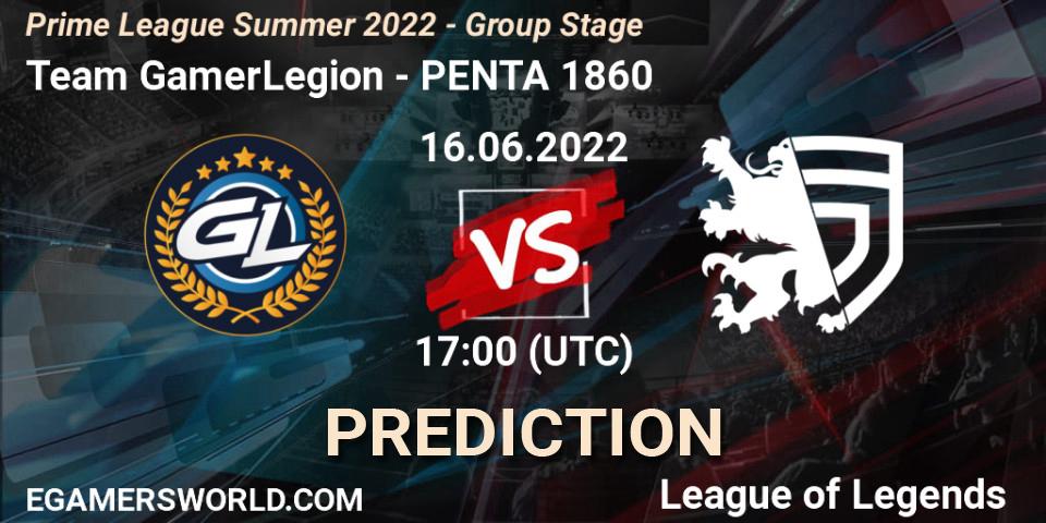 Team GamerLegion - PENTA 1860: ennuste. 16.06.2022 at 17:00, LoL, Prime League Summer 2022 - Group Stage