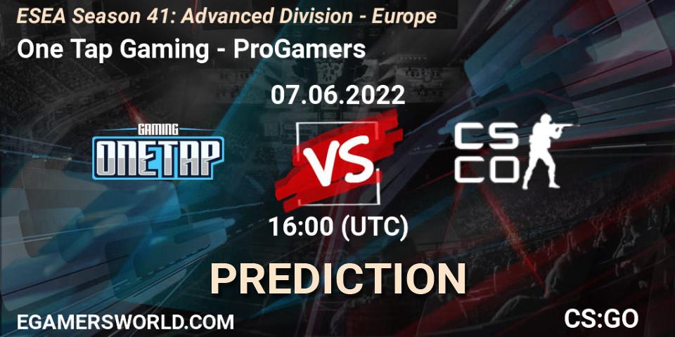 One Tap Gaming - ProGamers: ennuste. 07.06.2022 at 16:00, Counter-Strike (CS2), ESEA Season 41: Advanced Division - Europe