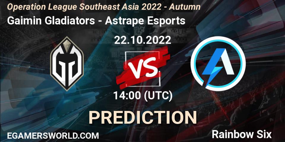 Gaimin Gladiators - Astrape Esports: ennuste. 22.10.2022 at 14:00, Rainbow Six, Operation League Southeast Asia 2022 - Autumn