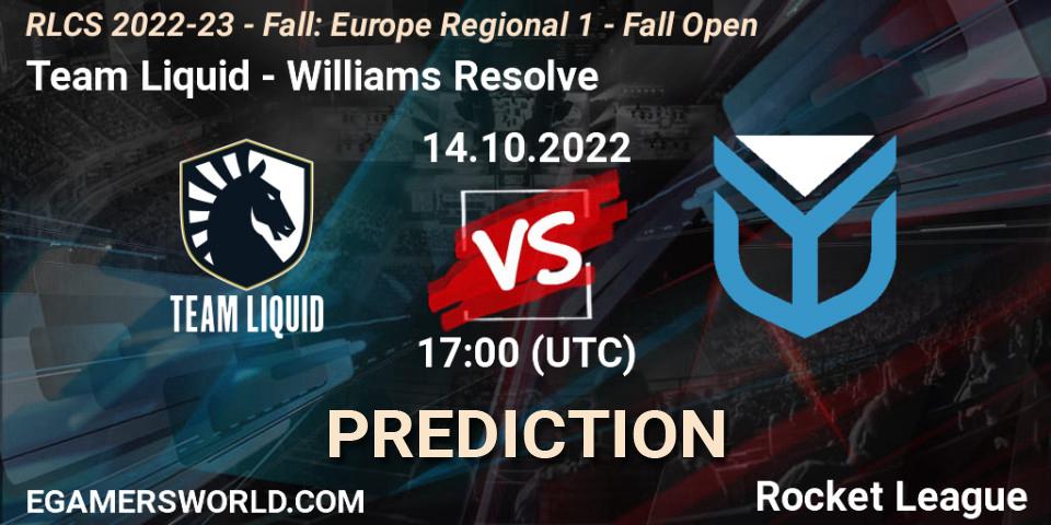 Team Liquid - Williams Resolve: ennuste. 14.10.2022 at 15:00, Rocket League, RLCS 2022-23 - Fall: Europe Regional 1 - Fall Open