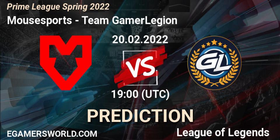 Mousesports - Team GamerLegion: ennuste. 20.02.2022 at 19:00, LoL, Prime League Spring 2022