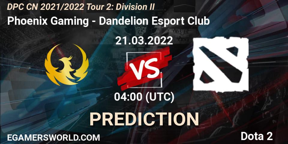 Phoenix Gaming - Dandelion Esport Club: ennuste. 21.03.2022 at 04:01, Dota 2, DPC 2021/2022 Tour 2: CN Division II (Lower)