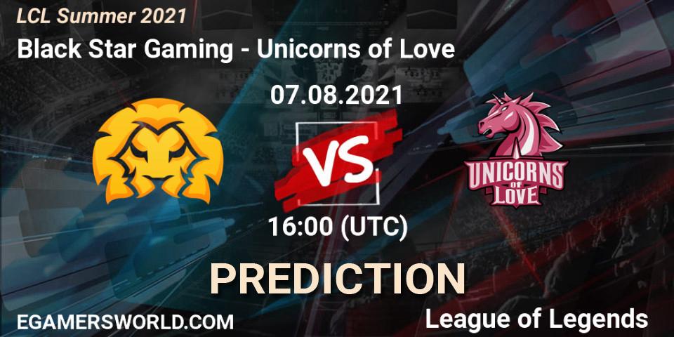 Black Star Gaming - Unicorns of Love: ennuste. 07.08.2021 at 16:00, LoL, LCL Summer 2021
