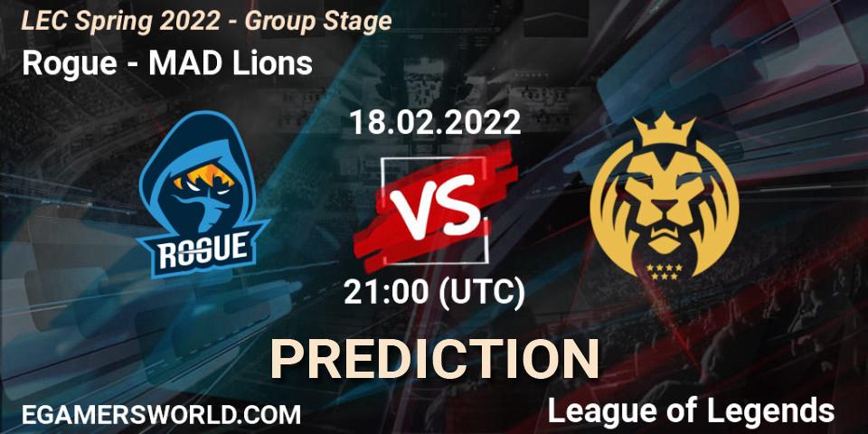 Rogue - MAD Lions: ennuste. 18.02.2022 at 21:10, LoL, LEC Spring 2022 - Group Stage
