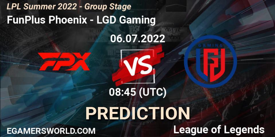 FunPlus Phoenix - LGD Gaming: ennuste. 06.07.2022 at 09:00, LoL, LPL Summer 2022 - Group Stage
