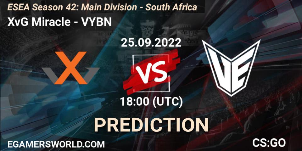 XvG Miracle - VYBN: ennuste. 25.09.2022 at 18:00, Counter-Strike (CS2), ESEA Season 42: Main Division - South Africa