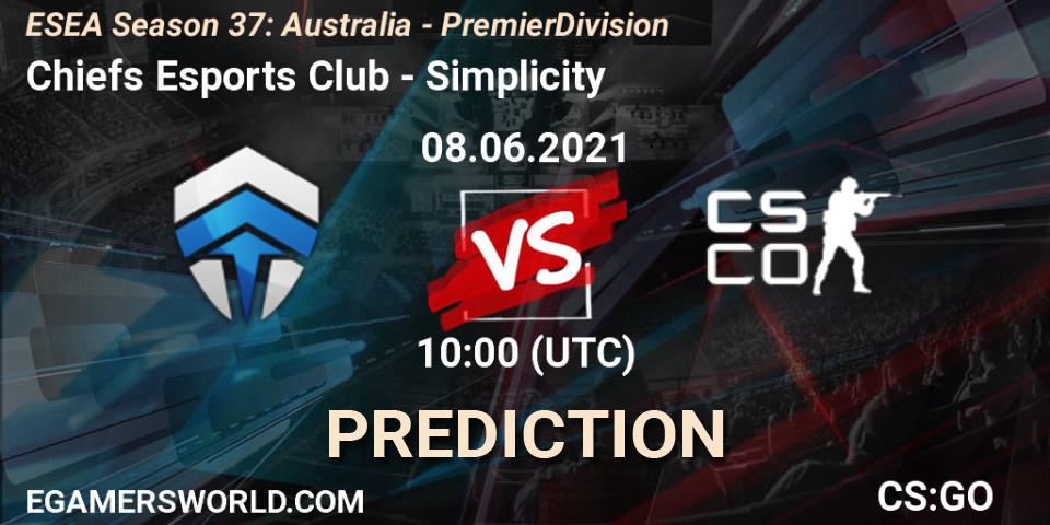 Chiefs Esports Club - Simplicity: ennuste. 08.06.2021 at 10:00, Counter-Strike (CS2), ESEA Season 37: Australia - Premier Division