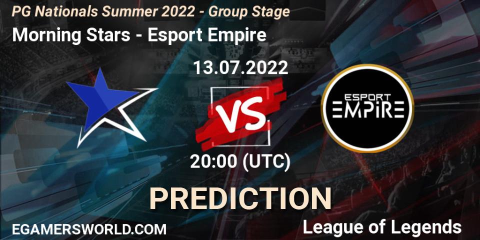 Morning Stars - Esport Empire: ennuste. 13.07.2022 at 20:00, LoL, PG Nationals Summer 2022 - Group Stage