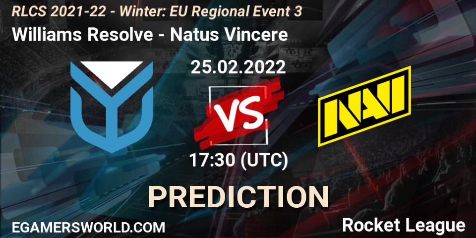 Williams Resolve - Natus Vincere: ennuste. 25.02.2022 at 17:30, Rocket League, RLCS 2021-22 - Winter: EU Regional Event 3