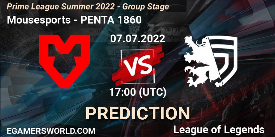 Mousesports - PENTA 1860: ennuste. 07.07.2022 at 16:00, LoL, Prime League Summer 2022 - Group Stage