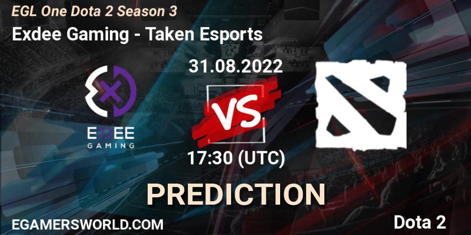 Exdee Gaming - Taken Esports: ennuste. 31.08.2022 at 17:34, Dota 2, EGL One Dota 2 Season 3