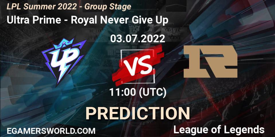 Ultra Prime - Royal Never Give Up: ennuste. 03.07.2022 at 12:00, LoL, LPL Summer 2022 - Group Stage