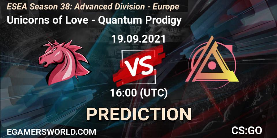 Unicorns of Love - Quantum Prodigy: ennuste. 19.09.2021 at 16:00, Counter-Strike (CS2), ESEA Season 38: Advanced Division - Europe
