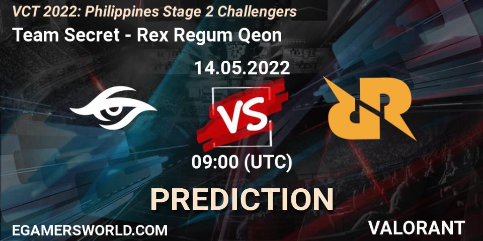 Team Secret - Rex Regum Qeon: ennuste. 14.05.2022 at 09:00, VALORANT, VCT 2022: Philippines Stage 2 Challengers
